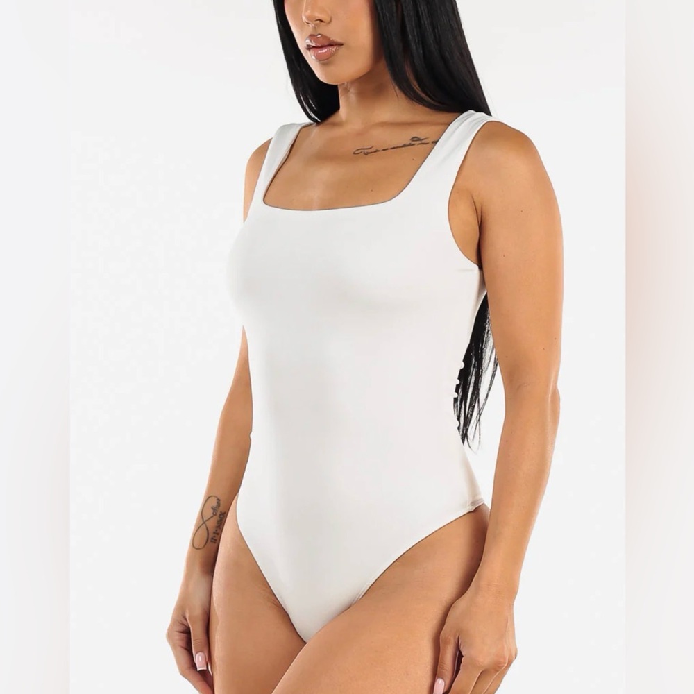 Babaton White Girls' Square Neck One-Piece Bodysuit